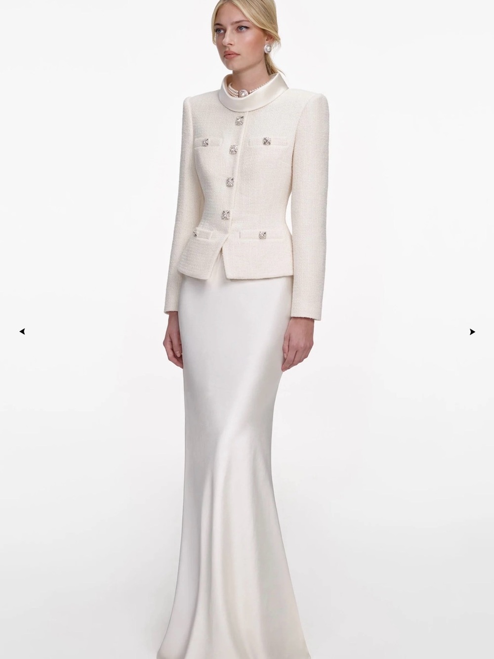 Self-Portrait Ivory Peplum Wedding Jacket with Crystal Buttons
